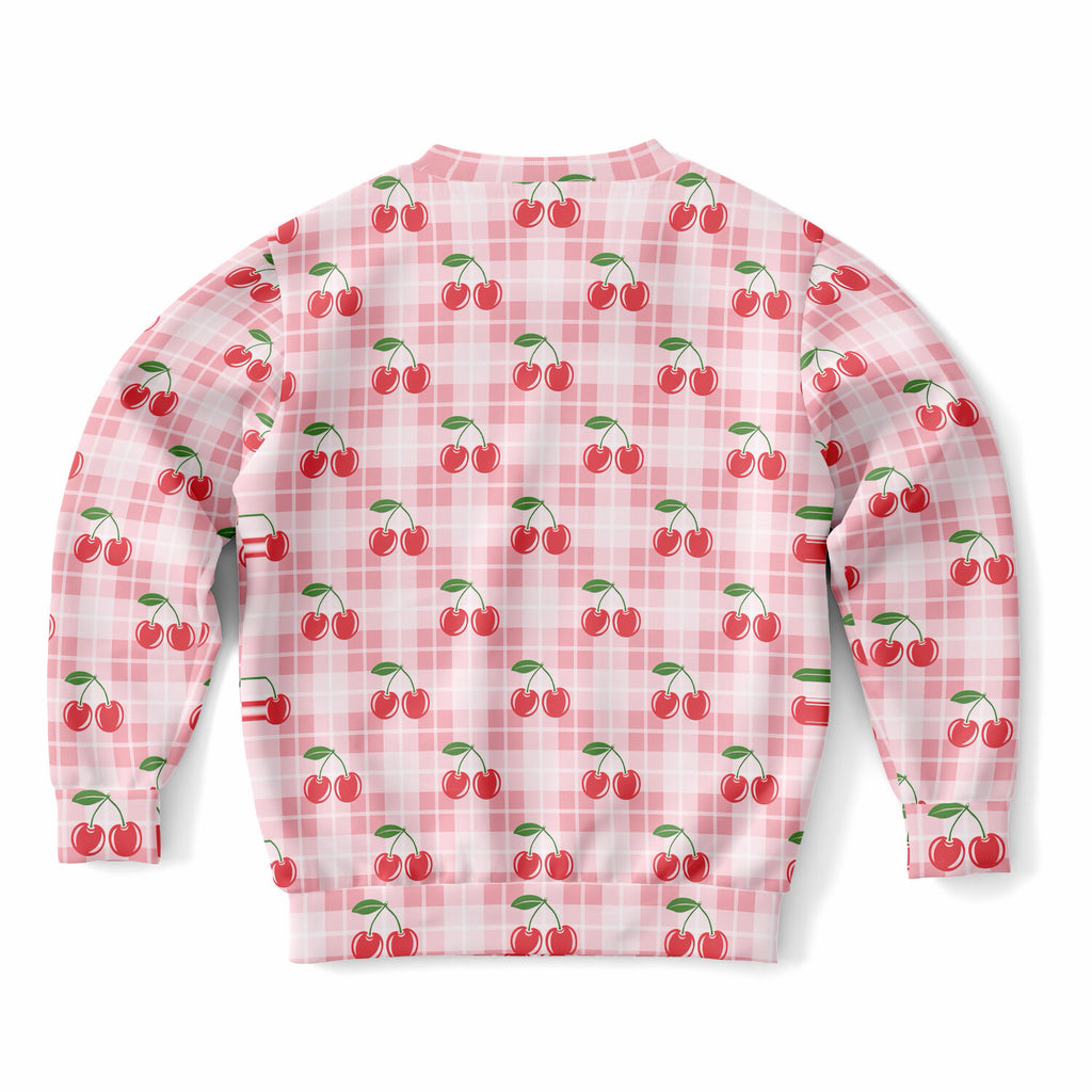 Girls Pink Cherry Plaid Sweatshirt – Ultra Soft & Stretchy, Cozy Fleece or Lightweight Sports Fabric Sweatshirt – Ultra Soft & Stretchy, Cozy Fleece or Lightweight Sports Fabric