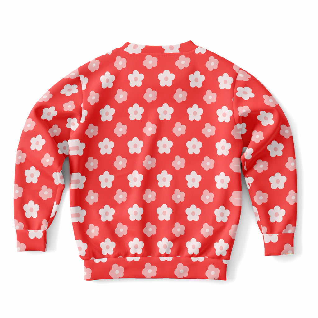 Girls Red Daisy Flower Sweatshirt – Ultra Soft & Stretchy, Cozy Fleece or Lightweight Sports Fabric Sweatshirt – Ultra Soft & Stretchy, Cozy Fleece or Lightweight Sports Fabric
