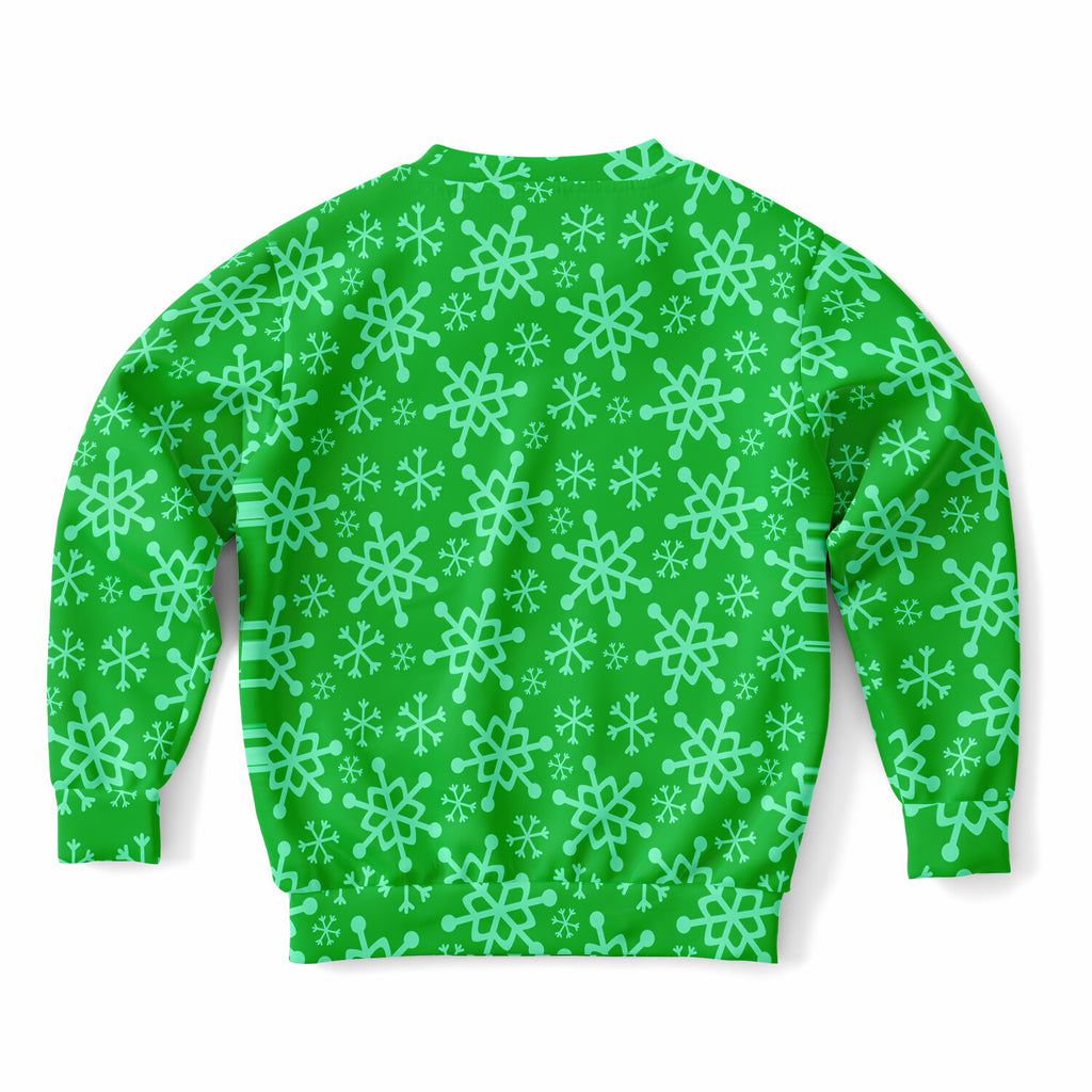 Kids Green Snowflake Christmas Sweatshirt – Ultra Soft & Stretchy, Cozy Fleece or Lightweight Sports Fabric Sweatshirt – Ultra Soft & Stretchy, Cozy Fleece or Lightweight Sports Fabric