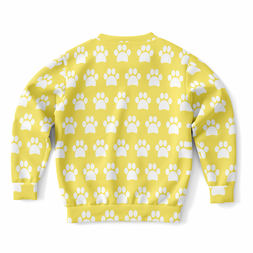 Kids Yellow Paw Print Sweatshirt – Ultra Soft & Stretchy, Cozy Fleece or Lightweight Sports Fabric Sweatshirt – Ultra Soft & Stretchy, Cozy Fleece or Lightweight Sports Fabric
