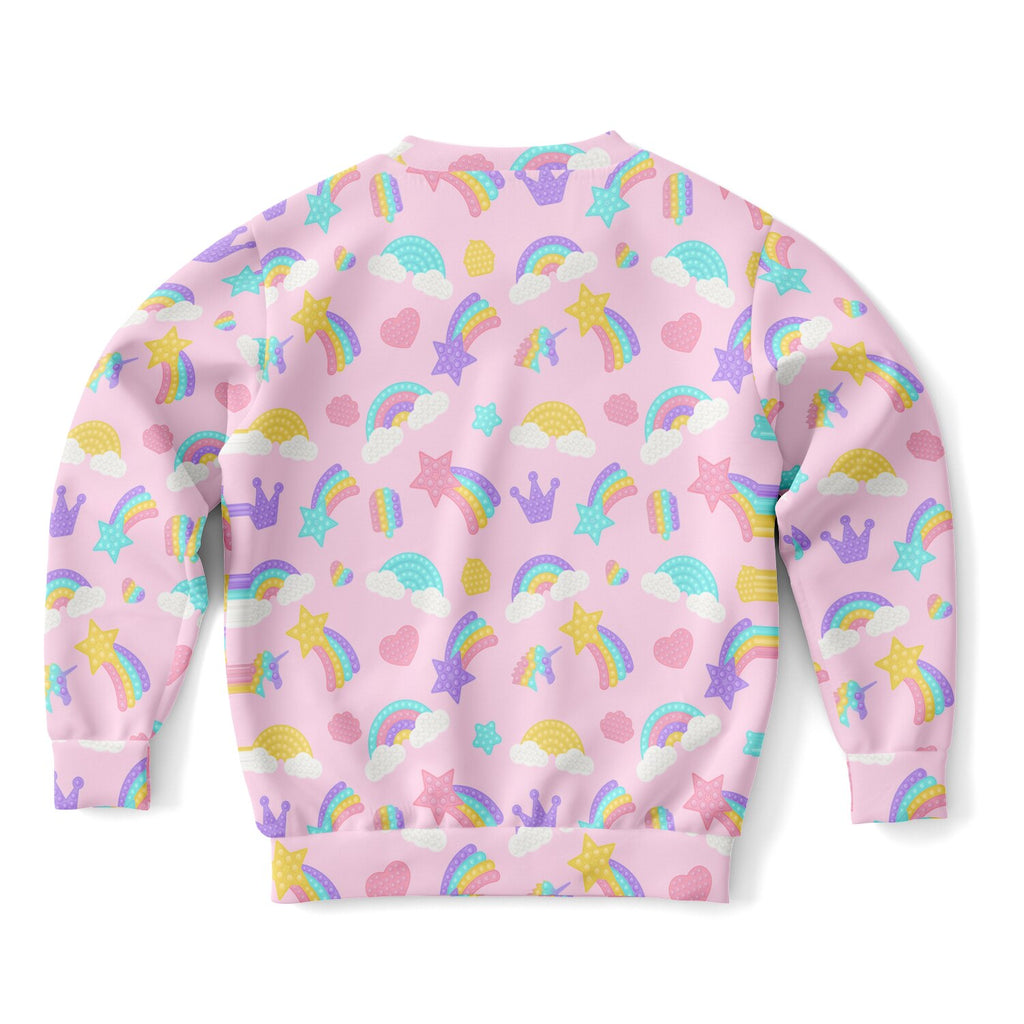 Girls Pink Rainbow Fidget Toy Themed Sweatshirt – Ultra Soft & Stretchy, Cozy Fleece or Lightweight Sports Fabric Sweatshirt – Ultra Soft & Stretchy, Cozy Fleece or Lightweight Sports Fabric