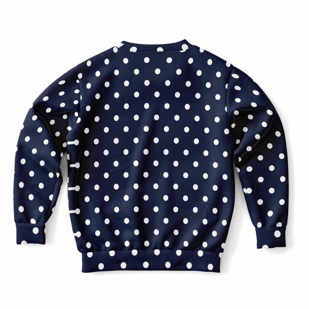 Kids Dark Navy Blue Polka Dot Sweatshirt – Ultra Soft & Stretchy, Cozy Fleece or Lightweight Sports Fabric Sweatshirt – Ultra Soft & Stretchy, Cozy Fleece or Lightweight Sports Fabric