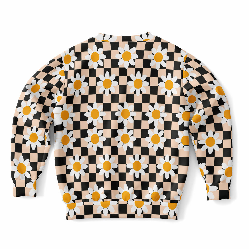 Girls Beige Checkered Daisy Sweatshirt – Ultra Soft & Stretchy, Cozy Fleece or Lightweight Sports Fabric Sweatshirt – Ultra Soft & Stretchy, Cozy Fleece or Lightweight Sports Fabric