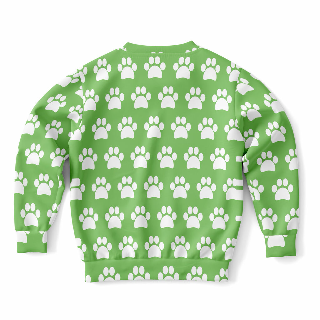 Kids Green Paw Print Sweatshirt – Ultra Soft & Stretchy, Cozy Fleece or Lightweight Sports Fabric Sweatshirt – Ultra Soft & Stretchy, Cozy Fleece or Lightweight Sports Fabric