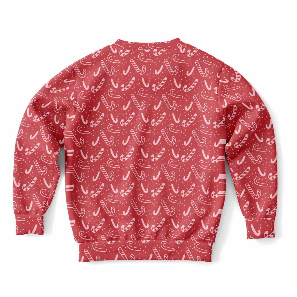 Girls Red Candy Cane Christmas Sweatshirt – Ultra Soft & Stretchy, Cozy Fleece or Lightweight Sports Fabric Sweatshirt – Ultra Soft & Stretchy, Cozy Fleece or Lightweight Sports Fabric