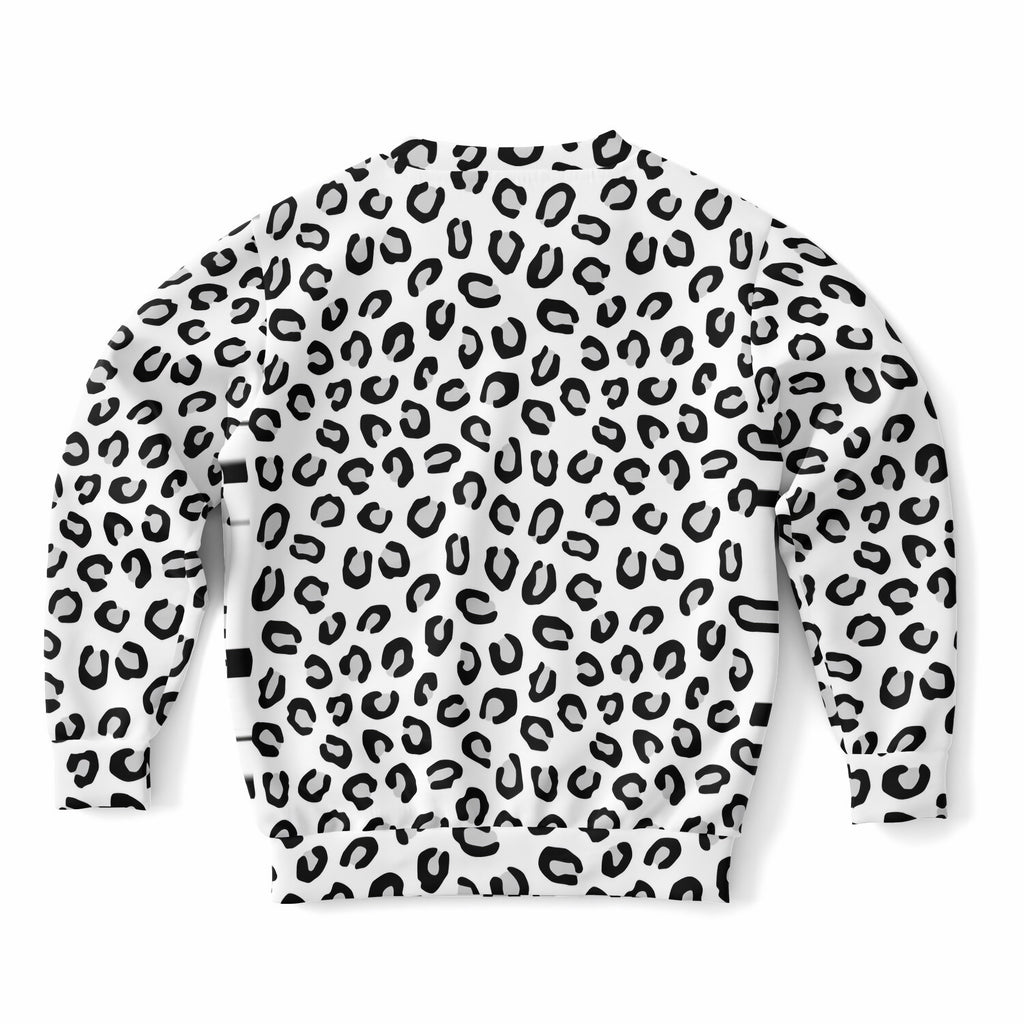 Kids Black & White Leopard Print Sweatshirt – Ultra Soft & Stretchy, Cozy Fleece or Lightweight Sports Fabric Sweatshirt – Ultra Soft & Stretchy, Cozy Fleece or Lightweight Sports Fabric