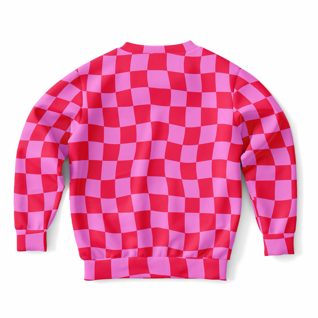Girls Bright Pink and Red Checkered Sweatshirt – Ultra Soft & Stretchy, Cozy Fleece or Lightweight Sports Fabric Sweatshirt – Ultra Soft & Stretchy, Cozy Fleece or Lightweight Sports Fabric