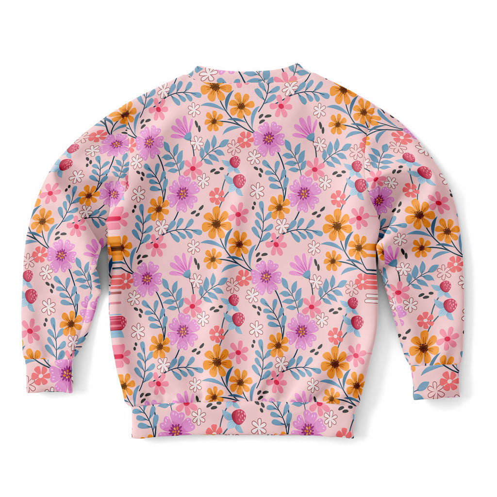 Girls Pink Wildflower Sweatshirt – Ultra Soft & Stretchy, Cozy Fleece or Lightweight Sports Fabric Sweatshirt – Ultra Soft & Stretchy, Cozy Fleece or Lightweight Sports Fabric