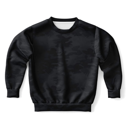 Kids Black Camouflage Sweatshirt – Cozy Cotton Fleece or Lightweight Sports Fabric