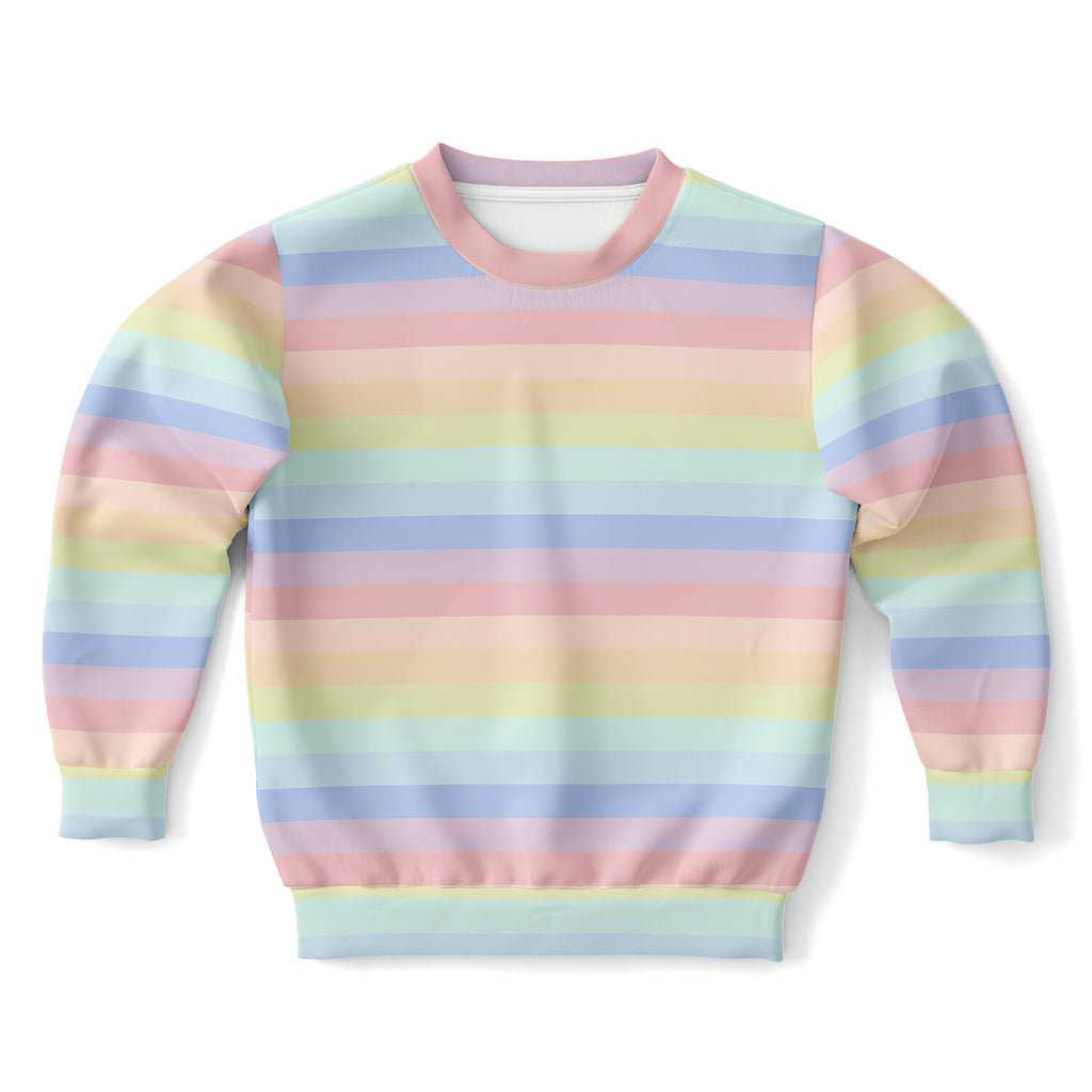 Girls Striped Pastel Rainbow Sweatshirt – Cozy Cotton Fleece or Lightweight Sports Fabric