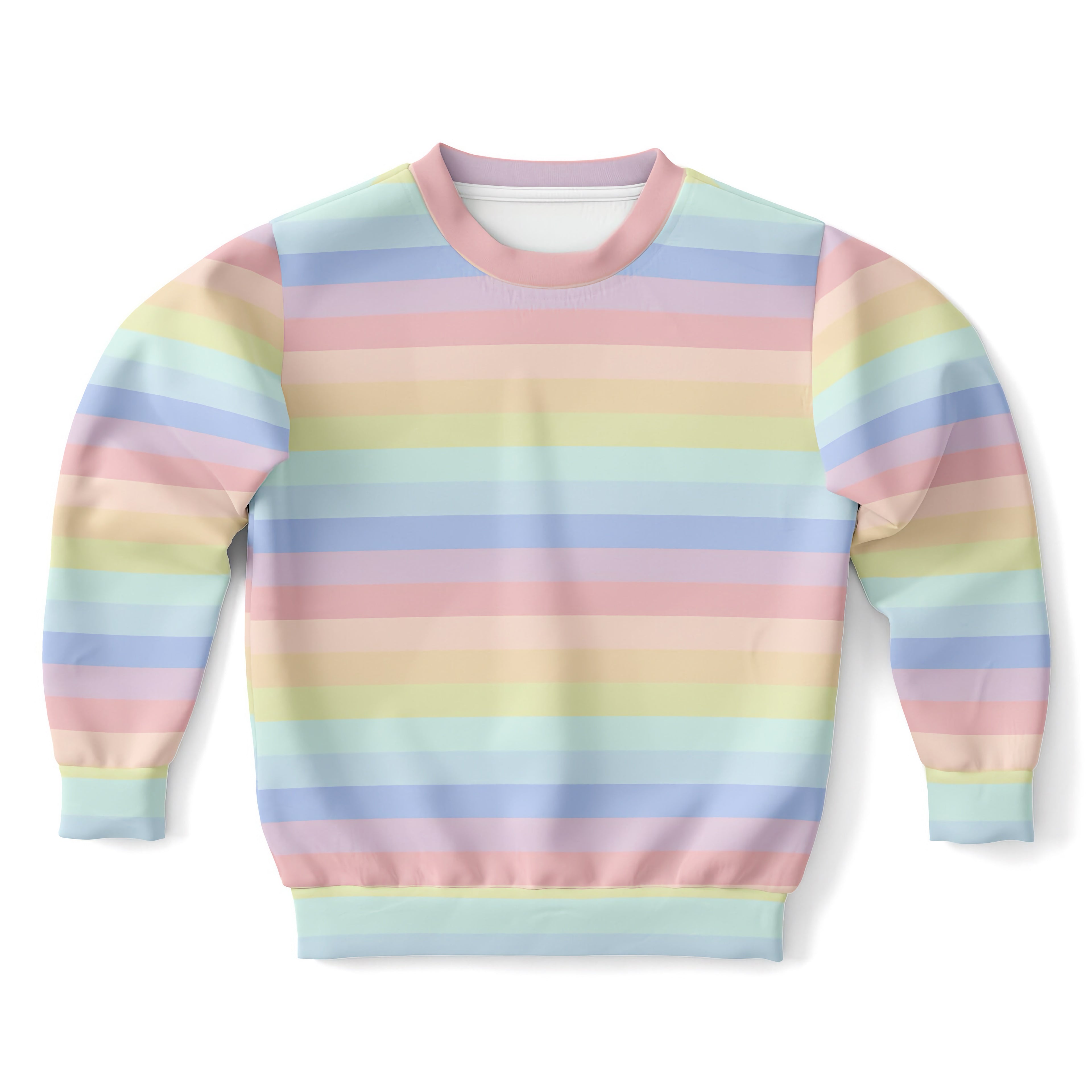 Girls Striped Pastel Rainbow Sweatshirt – Cozy Cotton Fleece or Lightweight Sports Fabric