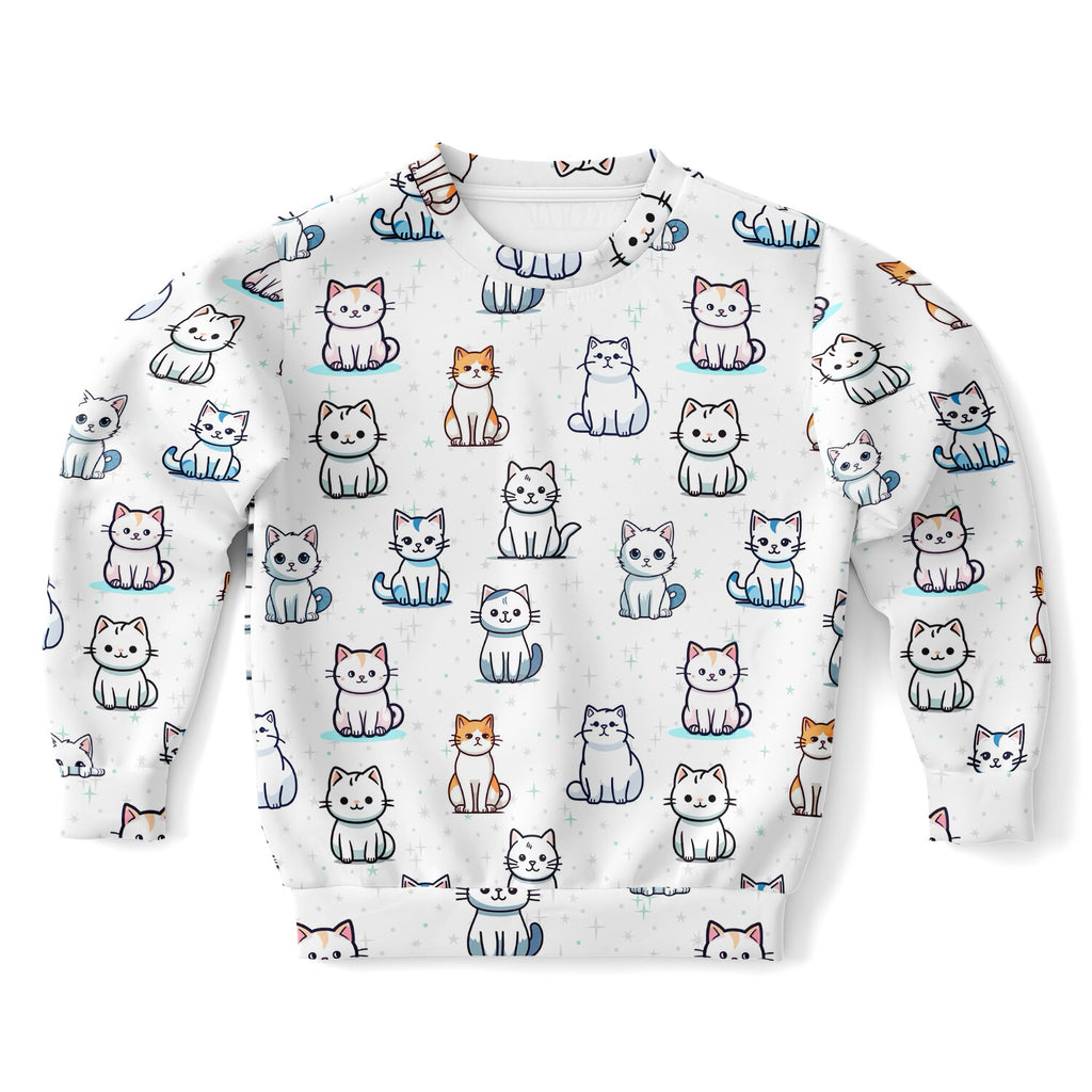 Girls Cat Pattern Sweatshirt – Cozy Cotton Fleece or Lightweight Sports Fabric