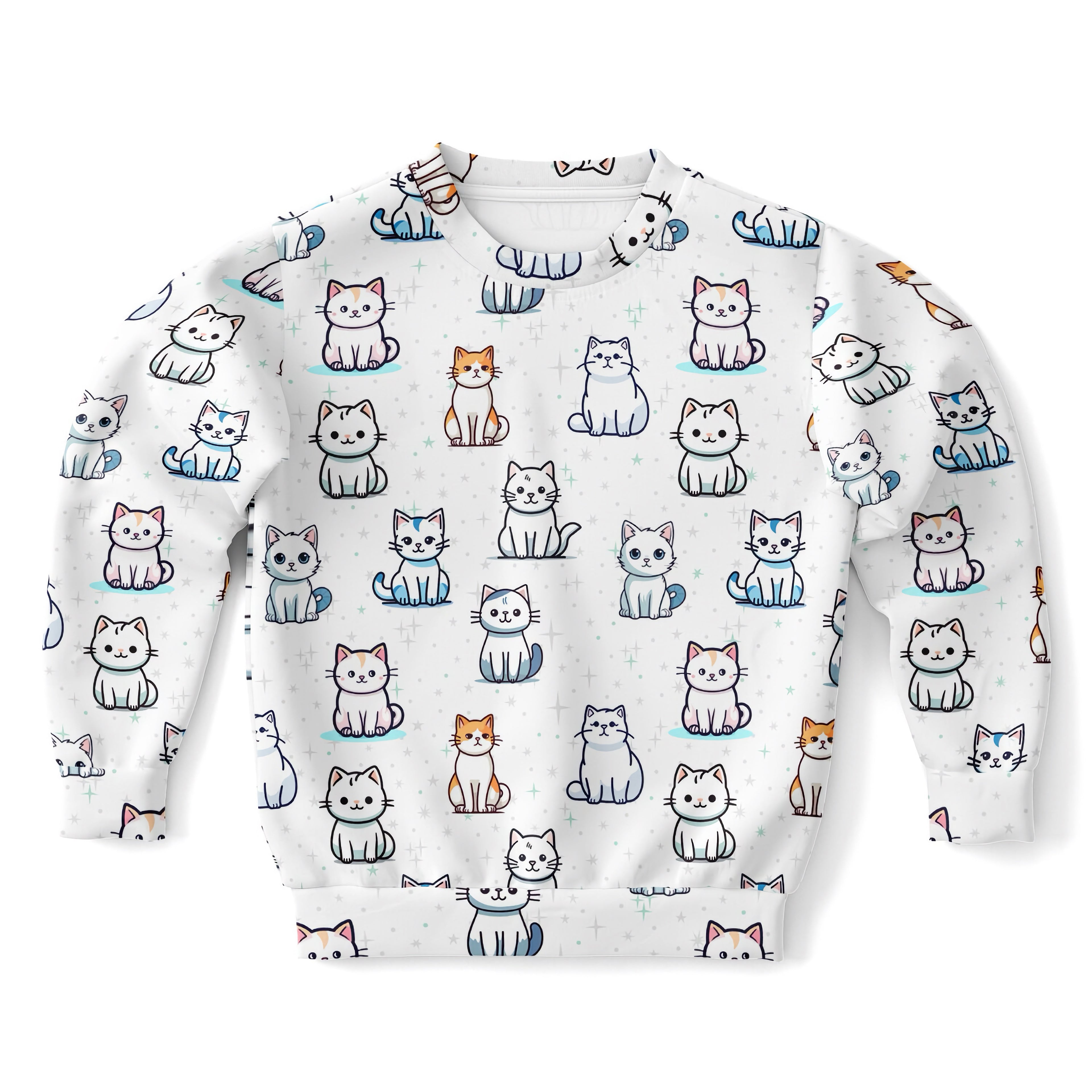 Girls Cat Pattern Sweatshirt – Cozy Cotton Fleece or Lightweight Sports Fabric