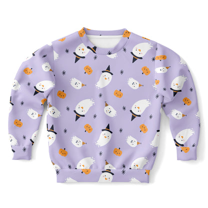 Girls Witch Ghost Halloween Sweatshirt – Cozy Cotton Fleece or Lightweight Sports Fabric