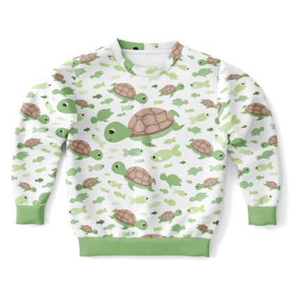 Kids Green Sea Turtles Sweatshirt – Cozy Cotton Fleece or Lightweight Sports Fabric