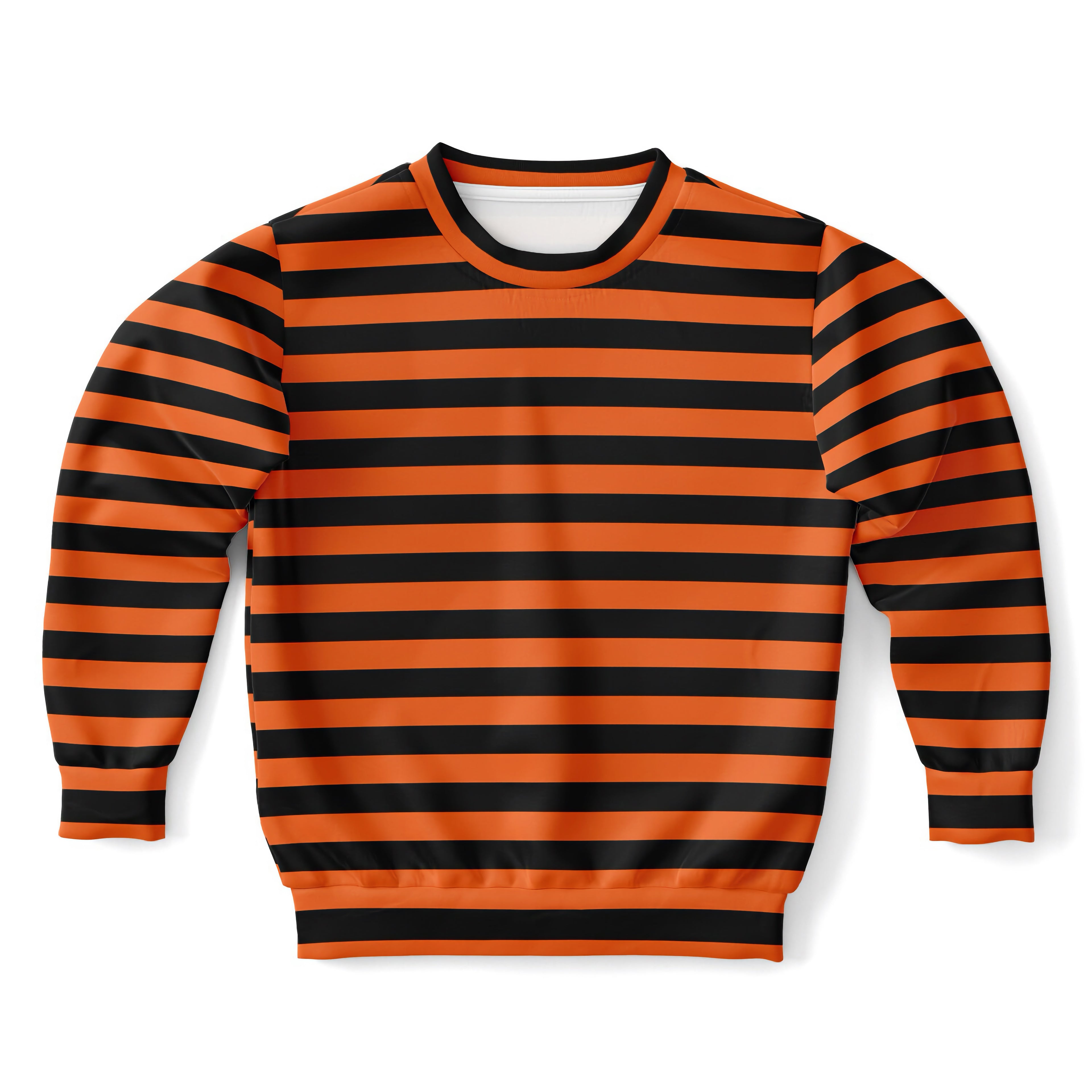 Kids orange and black striped long-sleeved sweatshirt in cozy cotton fleece or lightweight sports fabric for halloween