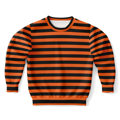 Kids Orange and Black Striped Halloween Sweatshirt – Cozy Cotton Fleece or Lightweight Sports Fabric