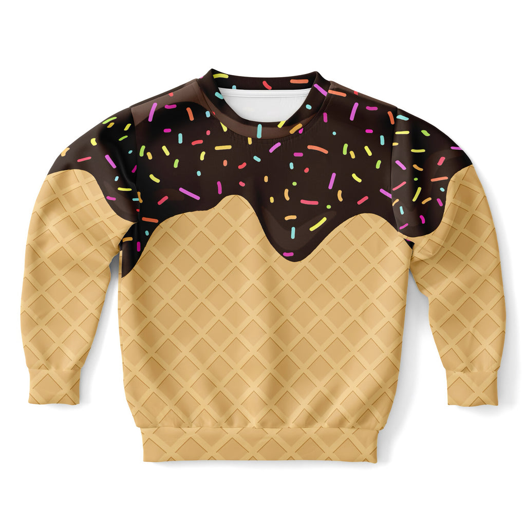Kids Chocolate Ice Cream Cone Sweatshirt – Cozy Cotton Fleece or Lightweight Sports Fabric