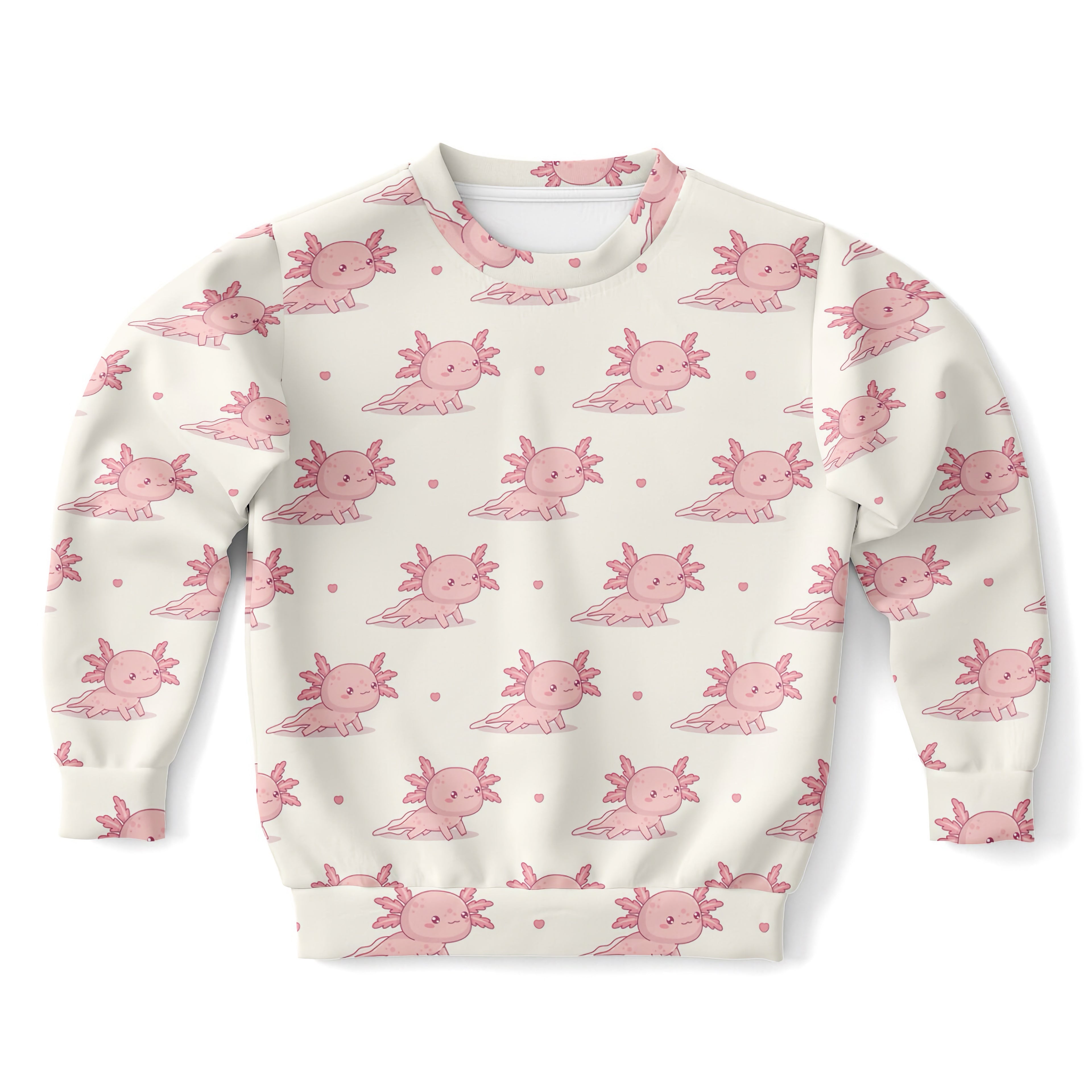 Girls Pink Axolotl Sweatshirt – Cozy Cotton Fleece or Lightweight Sports Fabric
