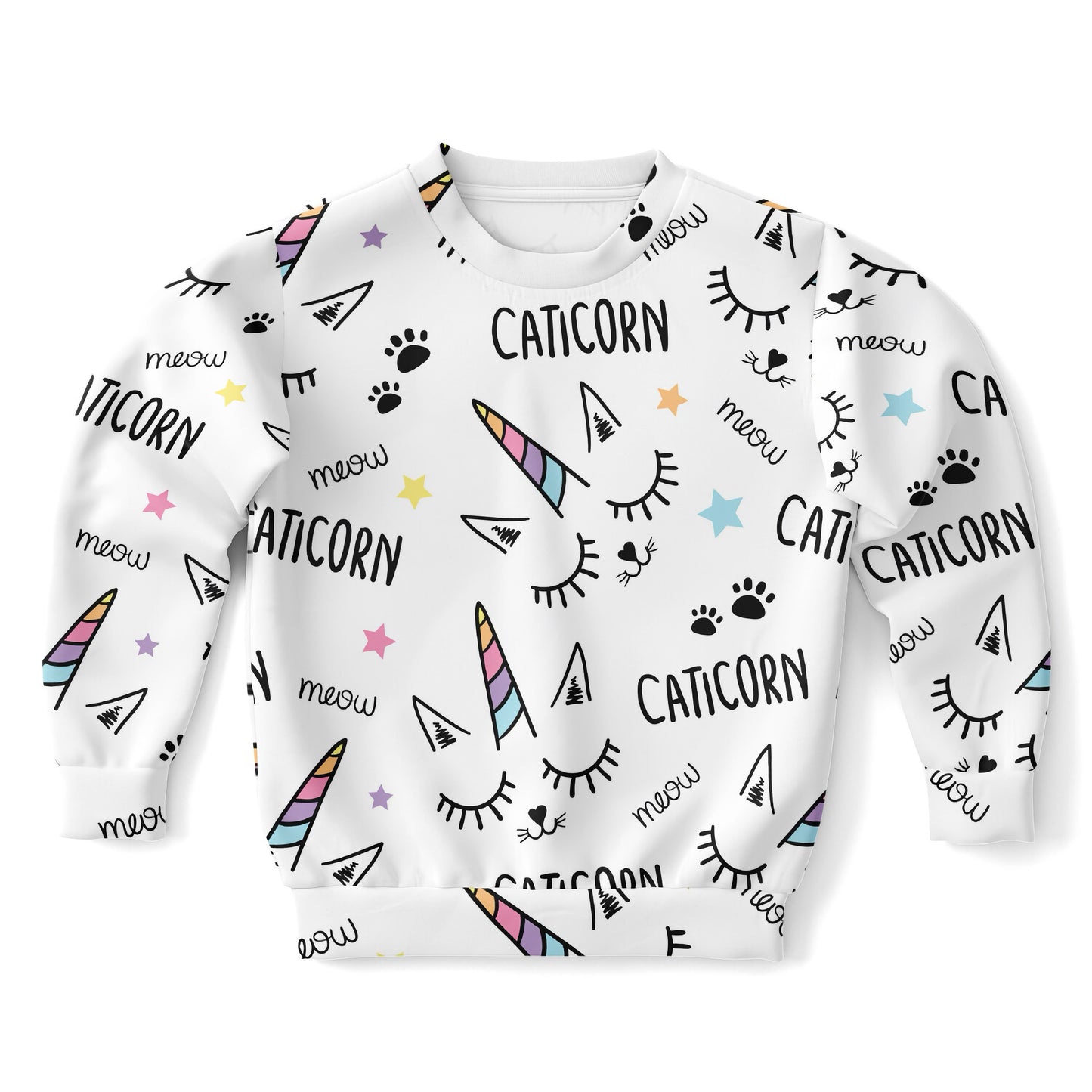 Girls Magical Caticorn Sweatshirt – Cozy Cotton Fleece or Lightweight Sports Fabric