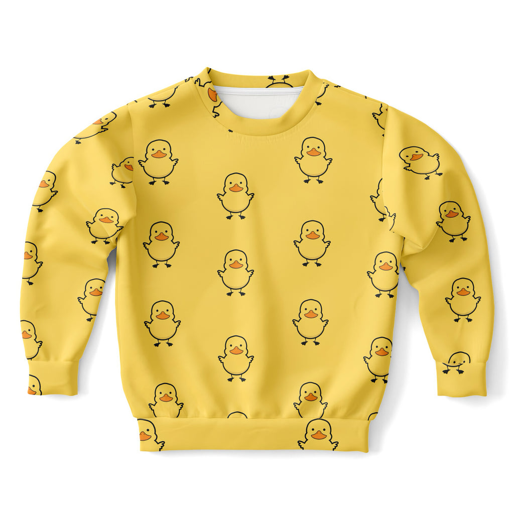Kids Yellow Duck Sweatshirt – Cozy Cotton Fleece or Lightweight Sports Fabric