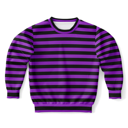 Kids Purple and Black Striped Halloween Sweatshirt – Cozy Cotton Fleece or Lightweight Sports Fabric