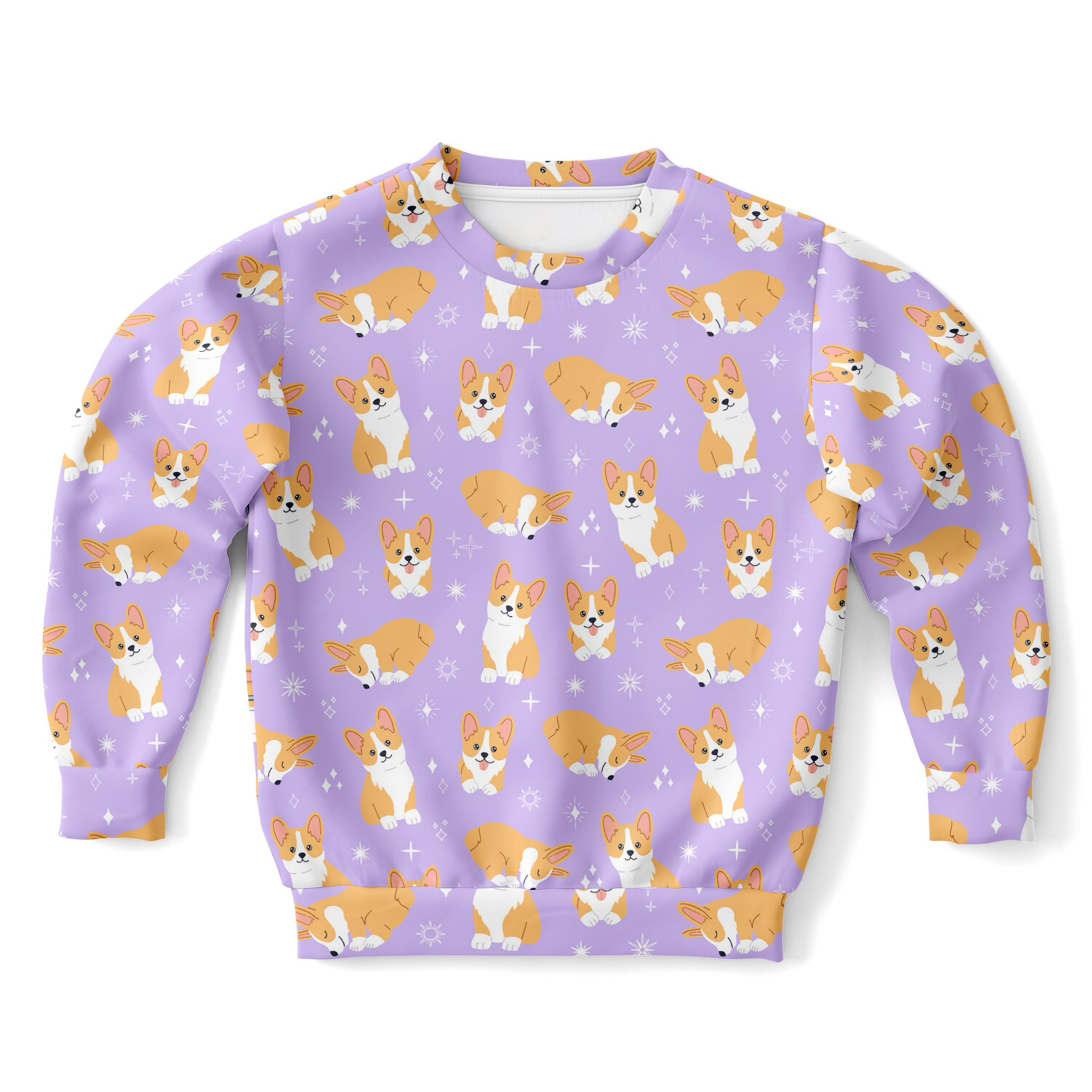 Girls Purple Corgi Dog Sweatshirt – Cozy Cotton Fleece or Lightweight Sports Fabric