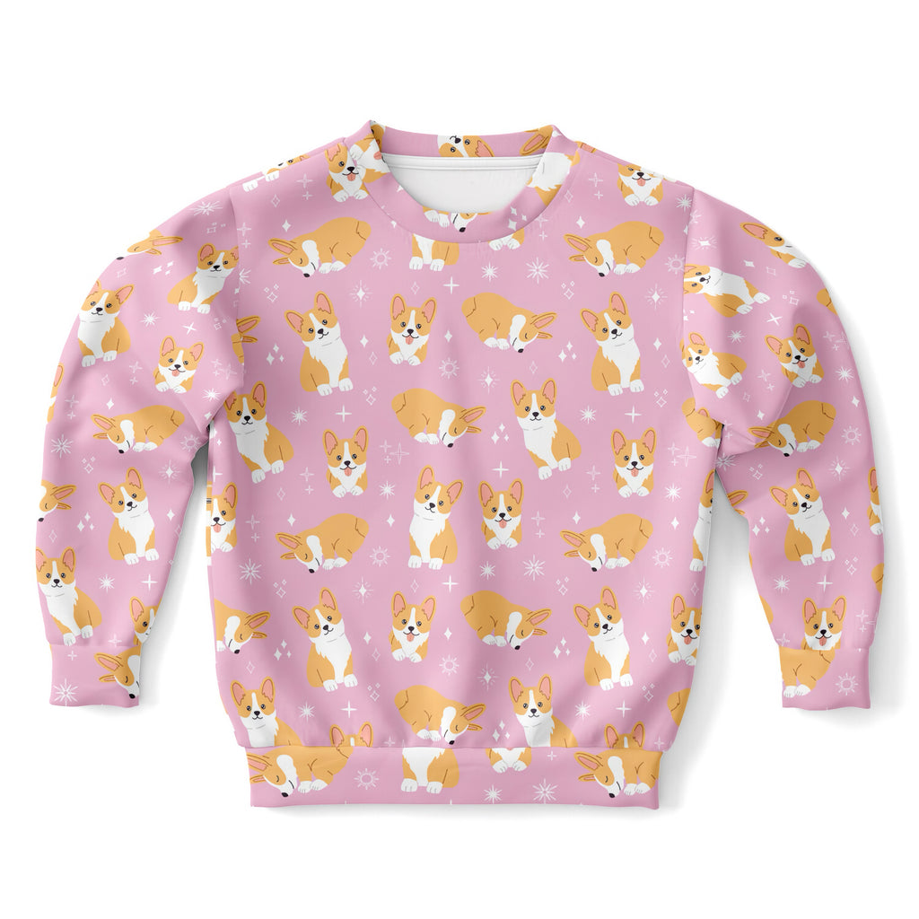 Girls Pink Corgi Dog Sweatshirt – Cozy Cotton Fleece or Lightweight Sports Fabric