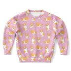 Girls Pink Corgi Dog Sweatshirt – Cozy Cotton Fleece or Lightweight Sports Fabric