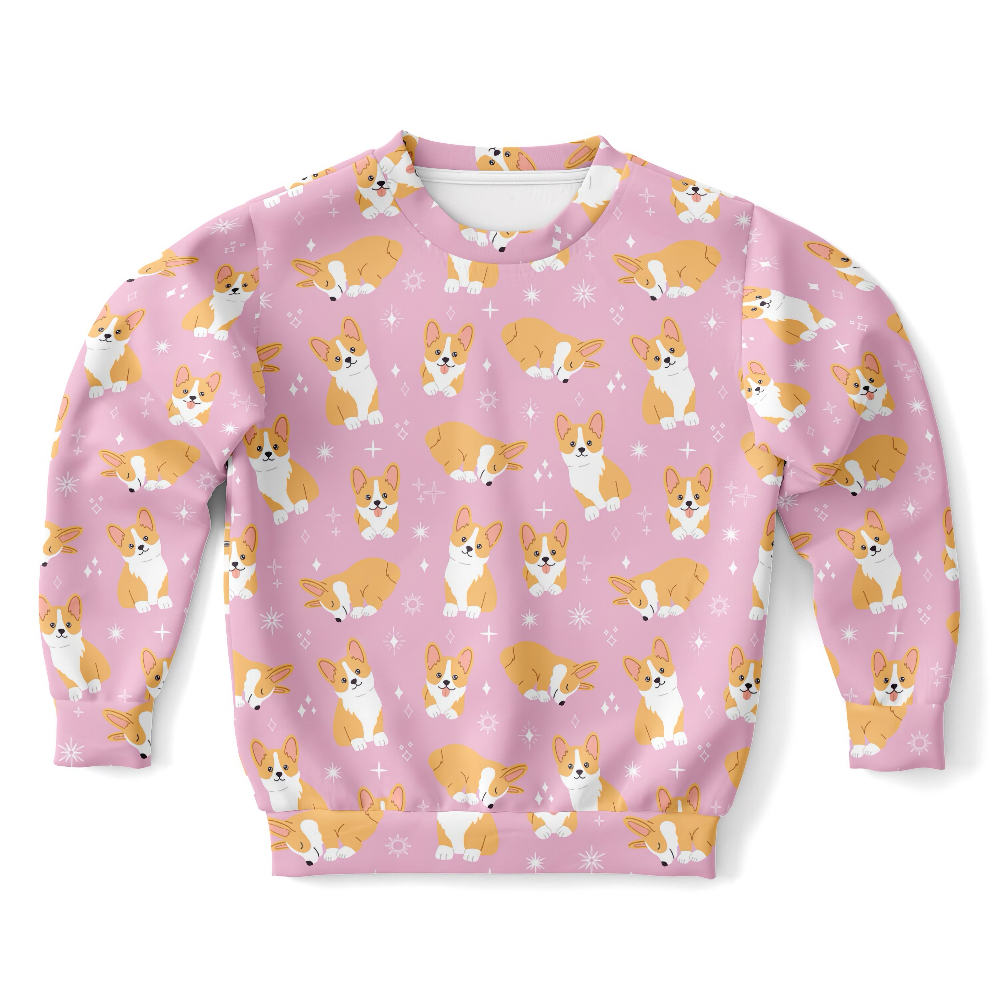 Girls Pink Corgi Dog Sweatshirt – Cozy Cotton Fleece or Lightweight Sports Fabric