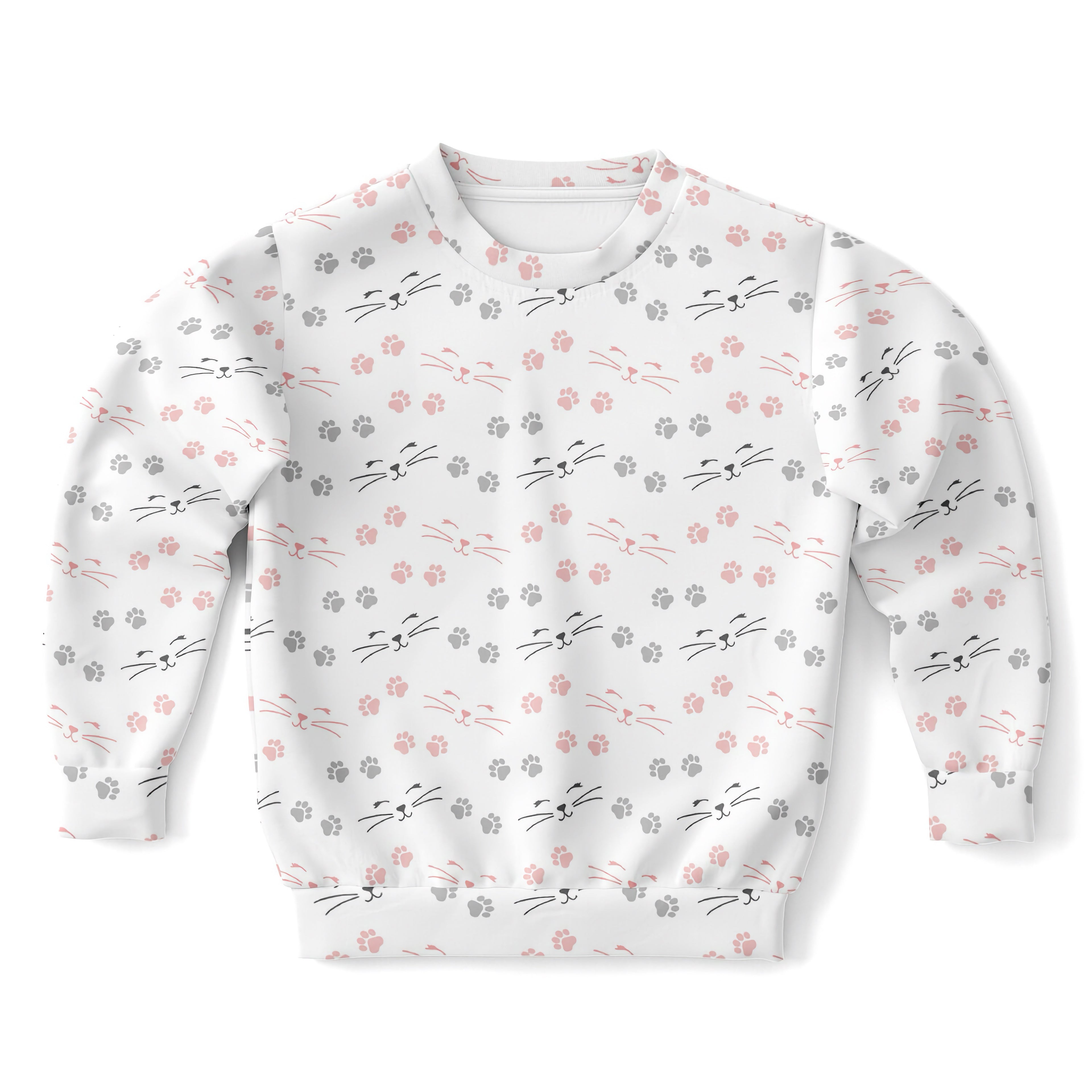 Girls Cat Paw Print Sweatshirt – Cozy Cotton Fleece or Lightweight Sports Fabric