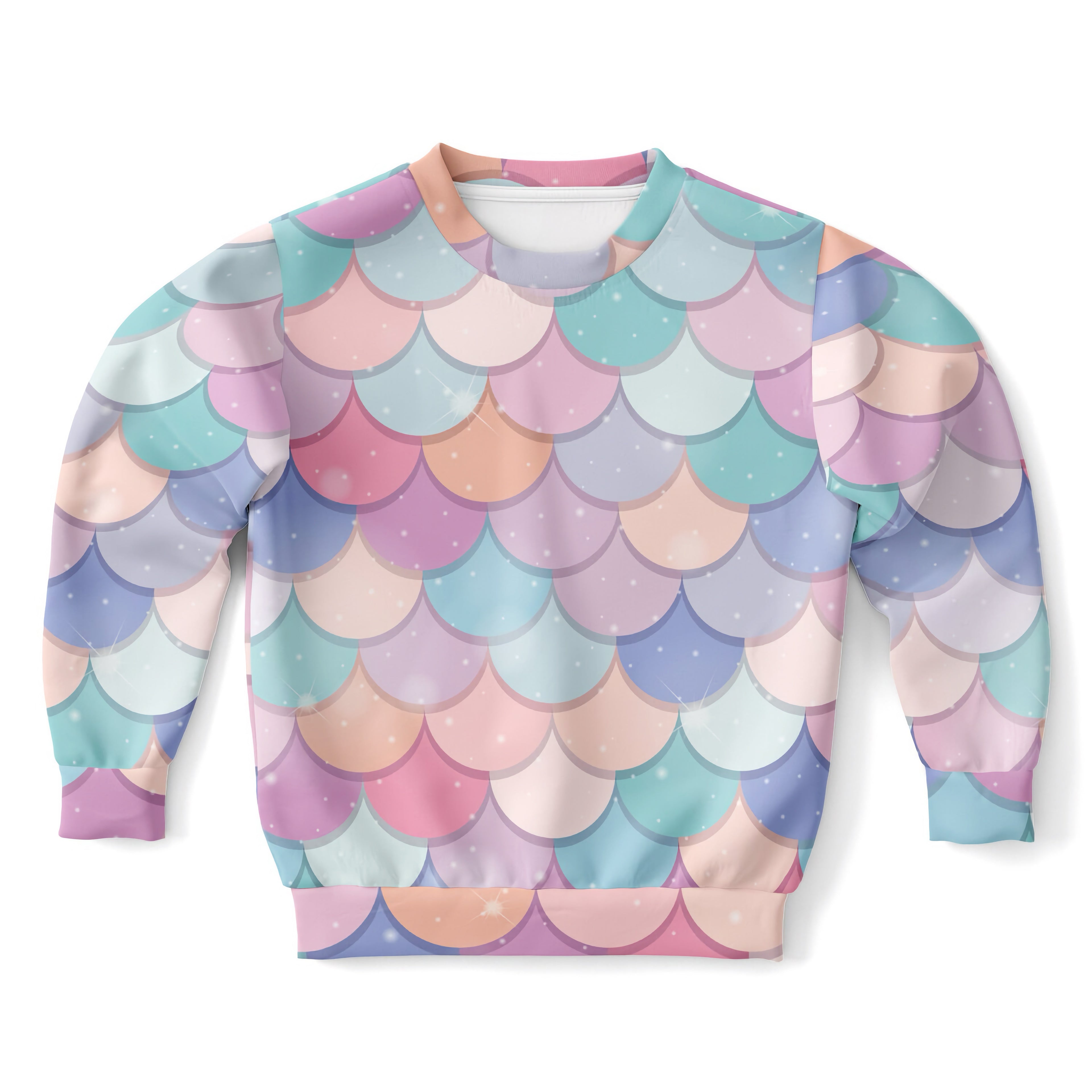 Girls Rainbow Mermaid Scales Sweatshirt – Cozy Cotton Fleece or Lightweight Sports Fabric