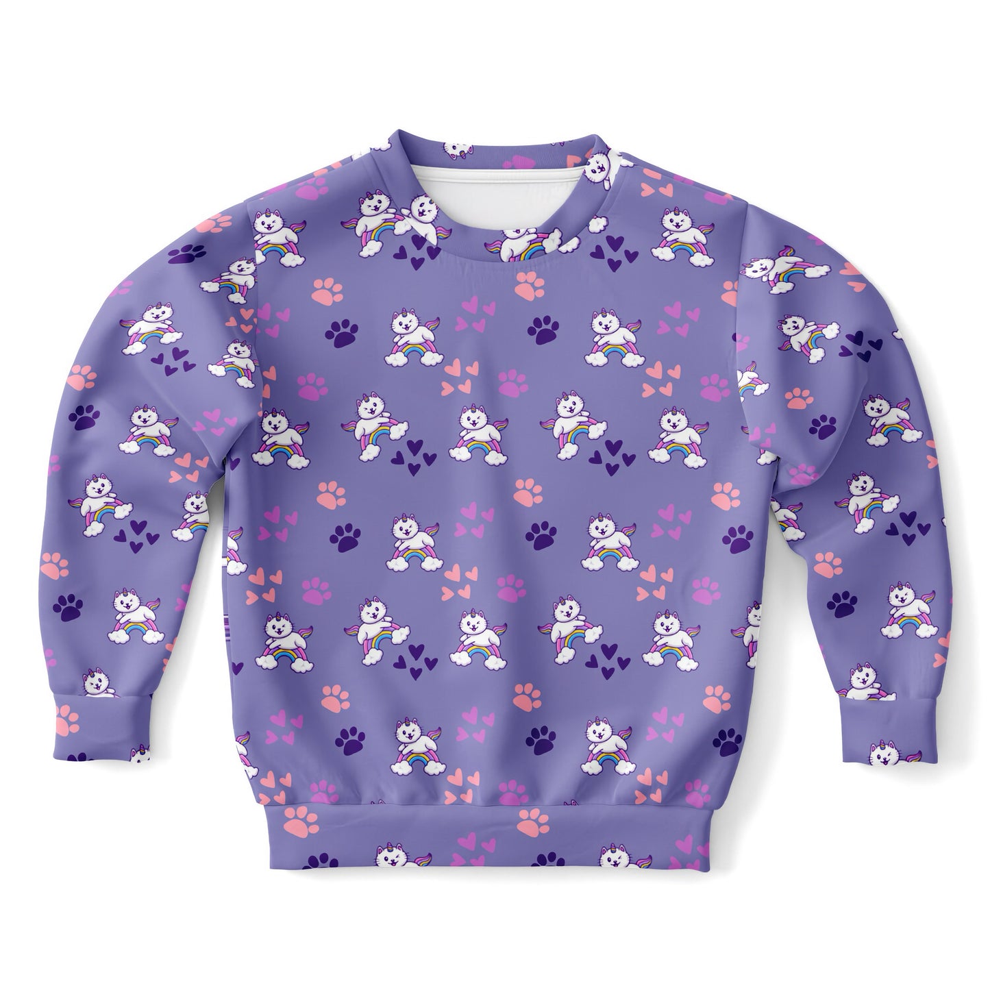 Girls Purple Caticorns Sweatshirt – Cozy Cotton Fleece or Lightweight Sports Fabric