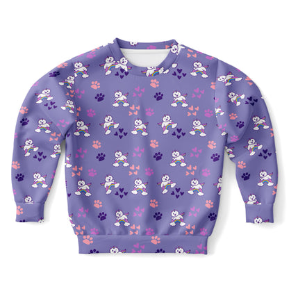 Girls Purple Caticorns Sweatshirt – Cozy Cotton Fleece or Lightweight Sports Fabric