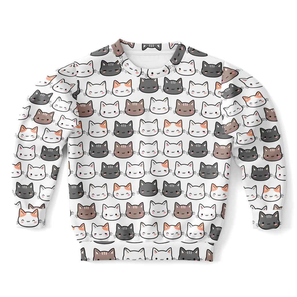 Girls Cute Cat Sweatshirt – Cozy Cotton Fleece or Lightweight Sports Fabric