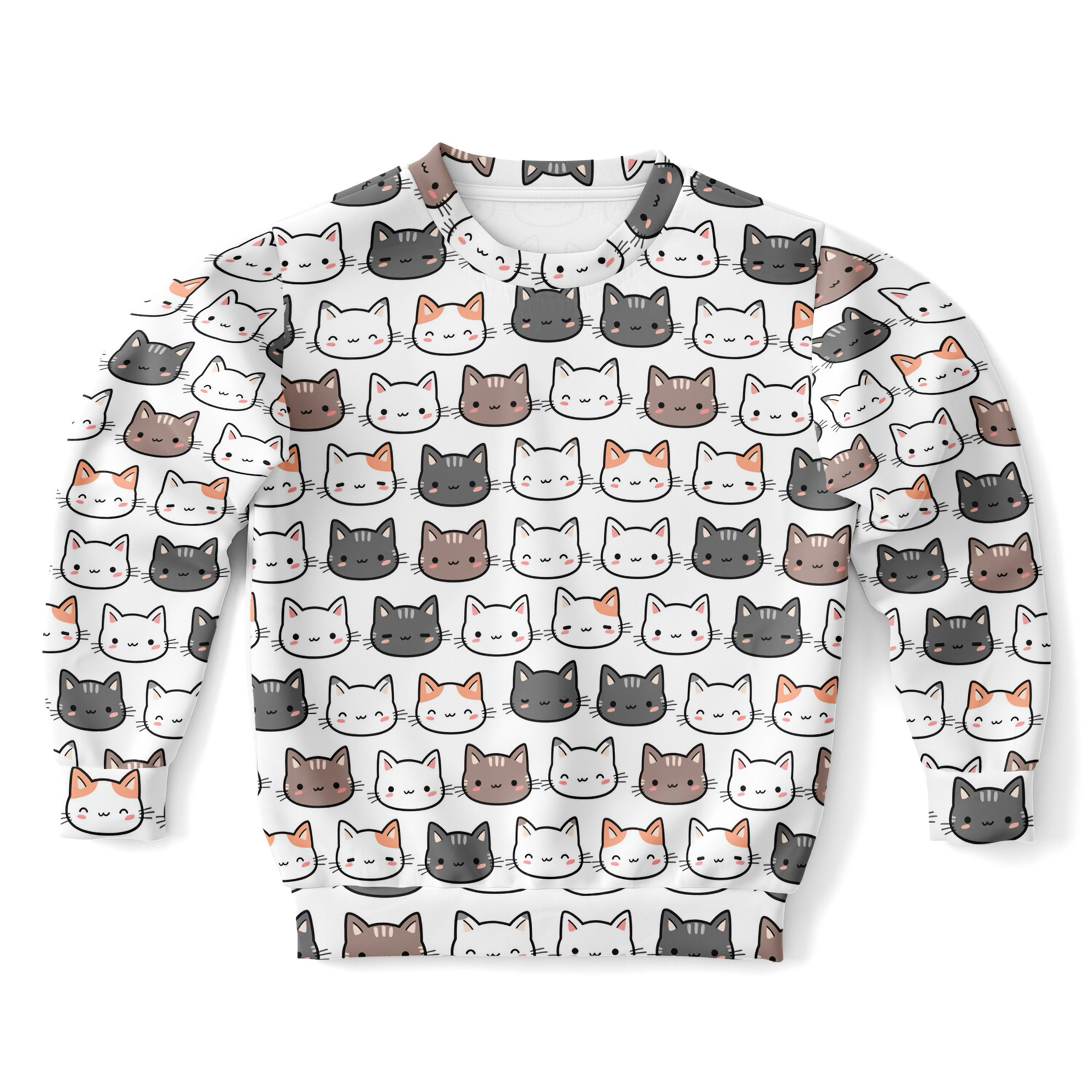 Girls Cute Cat Sweatshirt – Cozy Cotton Fleece or Lightweight Sports Fabric