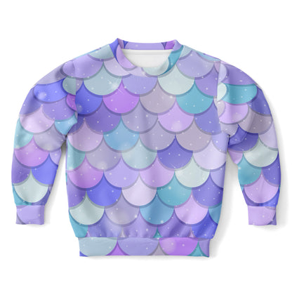 Girls Purple Mermaid Scales Sweatshirt – Cozy Cotton Fleece or Lightweight Sports Fabric