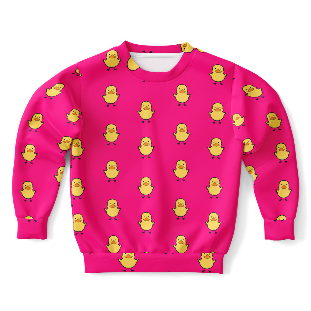 Girls Pink Rubber Duck Sweatshirt – Cozy Cotton Fleece or Lightweight Sports Fabric