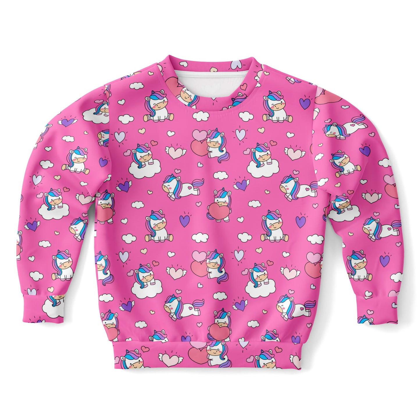Girls Unicorn Hearts Sweatshirt – Cozy Cotton Fleece or Lightweight Sports Fabric