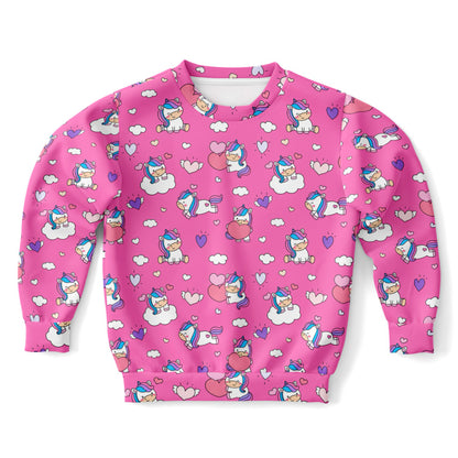Girls Unicorn Hearts Sweatshirt – Cozy Cotton Fleece or Lightweight Sports Fabric
