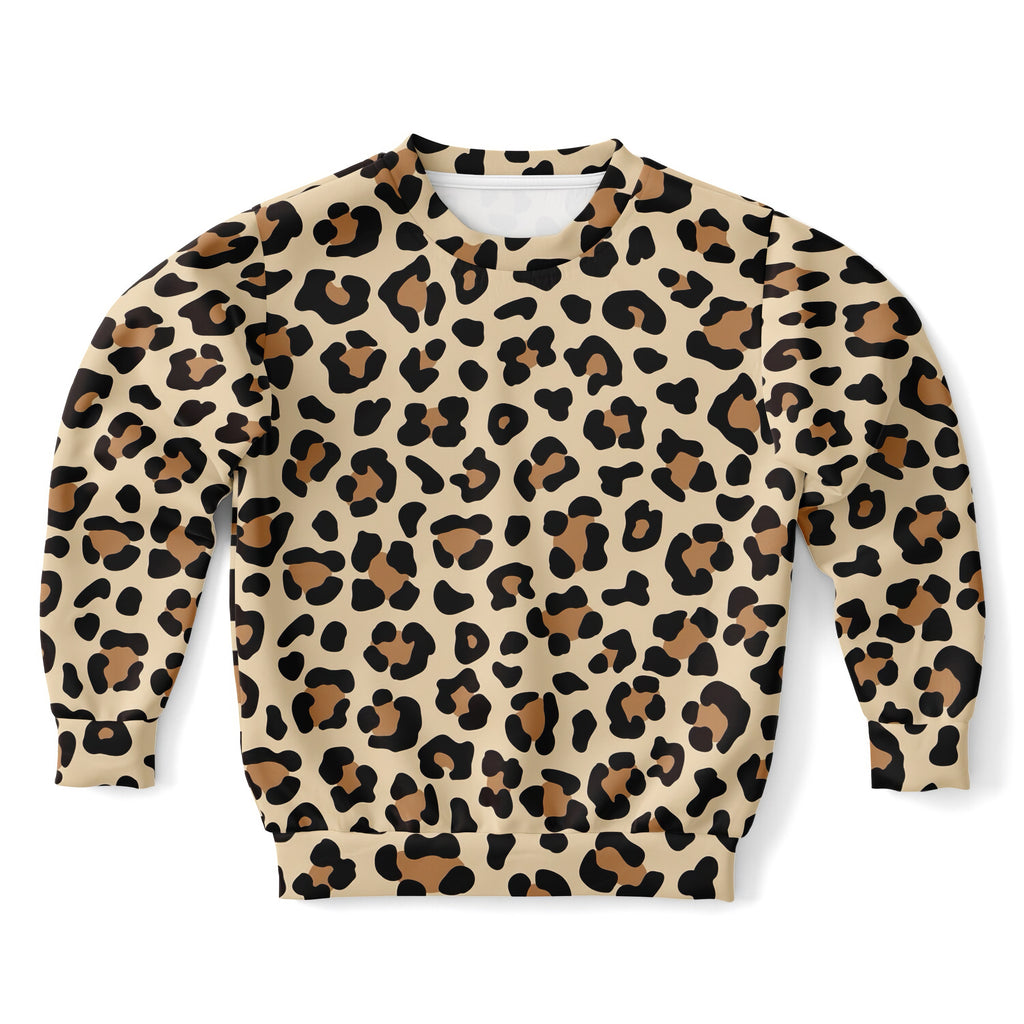 Kids Leopard Print Sweatshirt – Cozy Cotton Fleece or Lightweight Sports Fabric