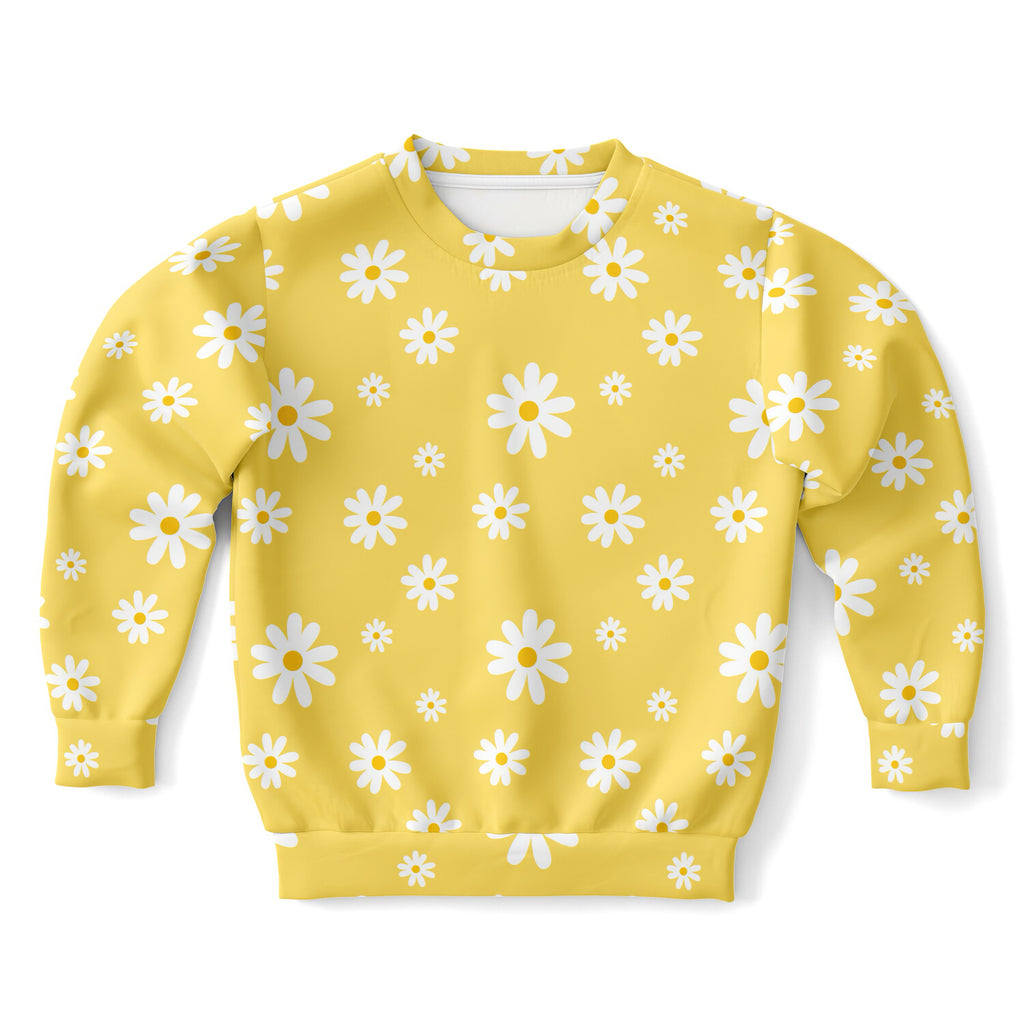 Kids Yellow Daisy Sweatshirt – Cozy Cotton Fleece or Lightweight Sports Fabric