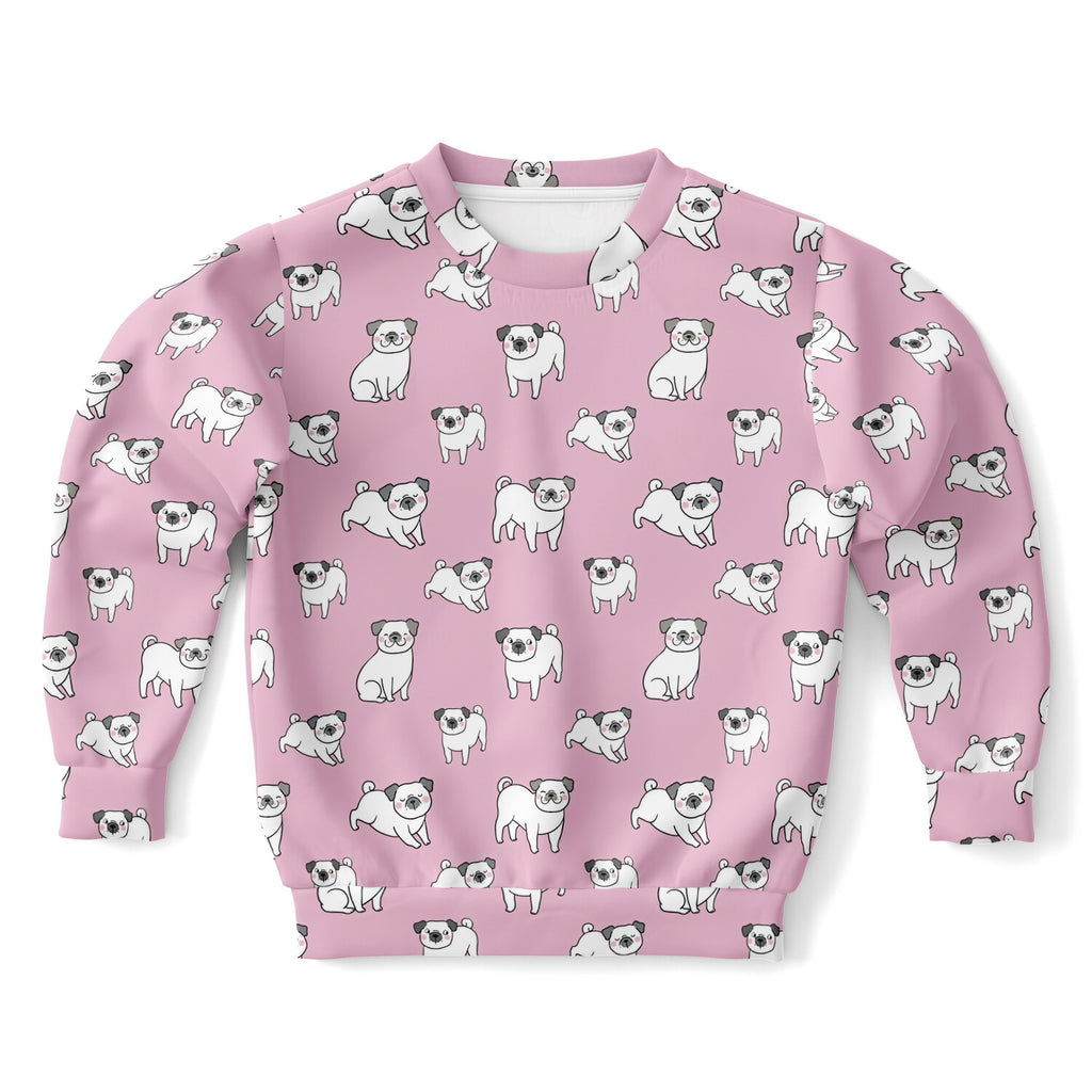 Girls Pink Pug Sweatshirt – Cozy Cotton Fleece or Lightweight Sports Fabric