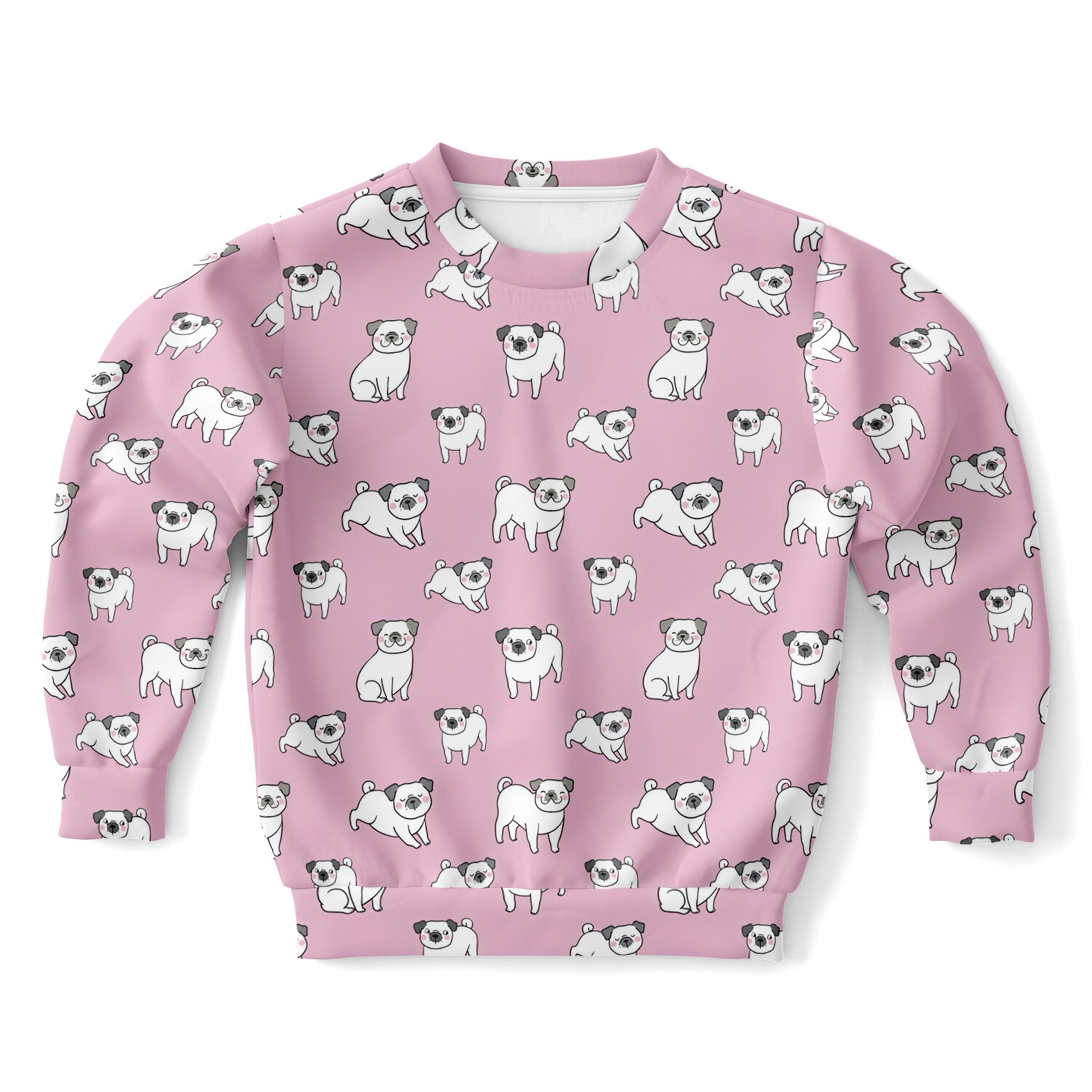 Girls Pink Pug Sweatshirt – Cozy Cotton Fleece or Lightweight Sports Fabric