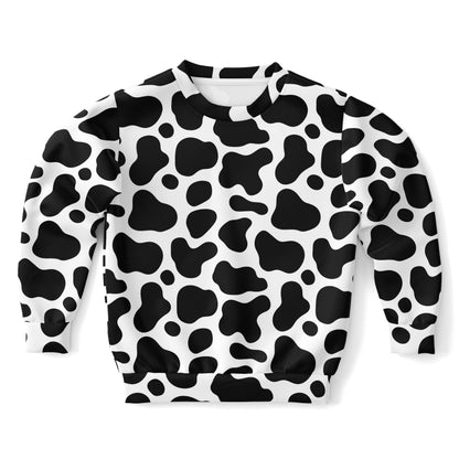 Kids Cow Print Sweatshirt – Cozy Cotton Fleece or Lightweight Sports Fabric
