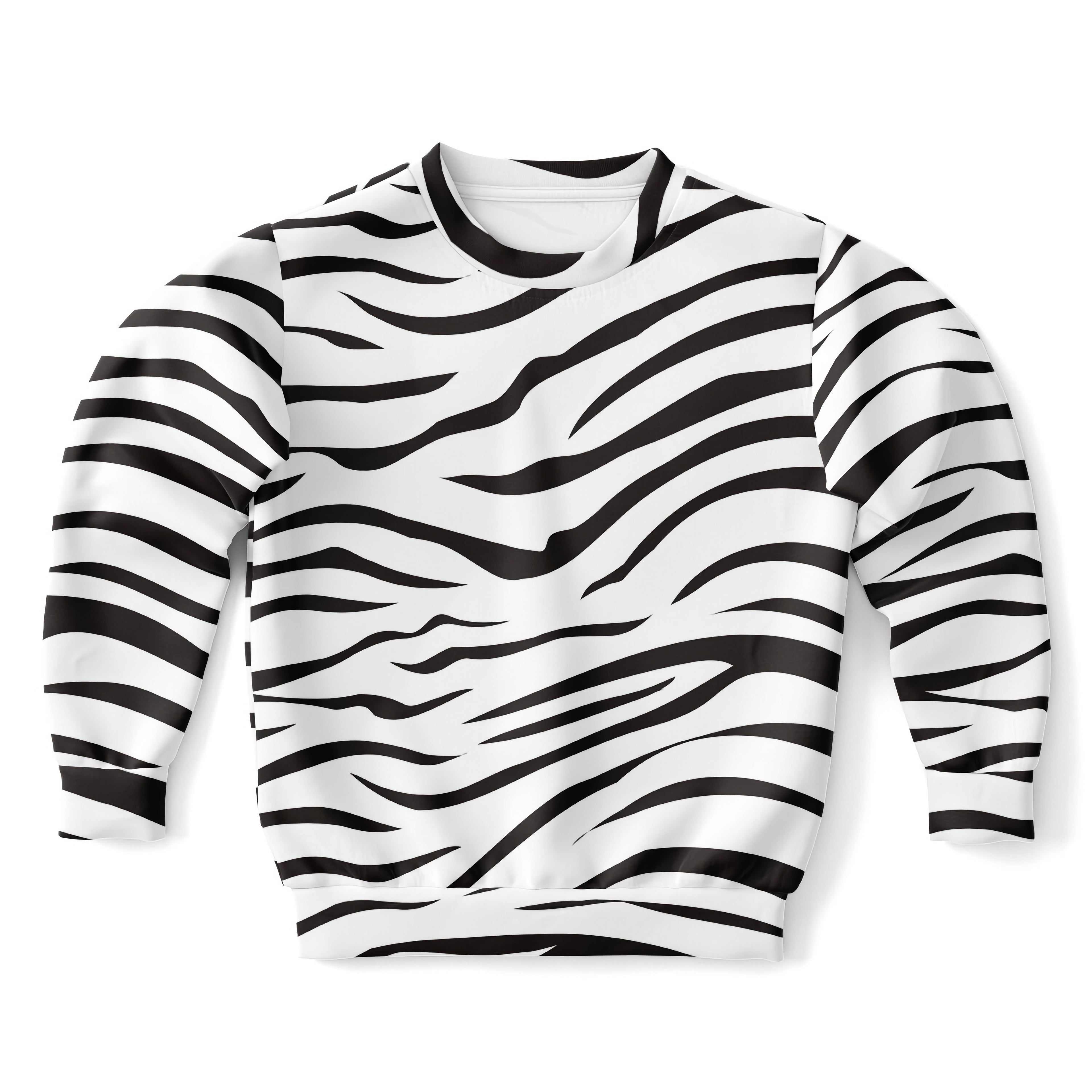 Kids zebra print sweatshirt in black and white cotton fleece with long sleeves and a classic crew neck design