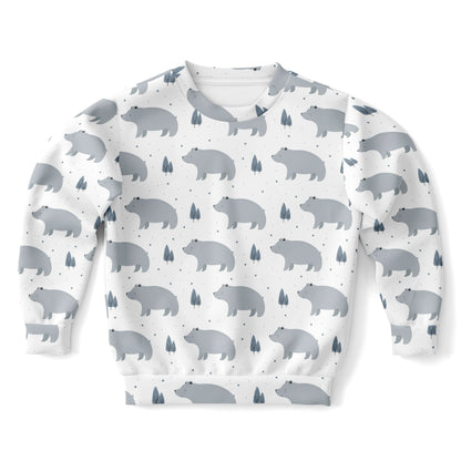 Kids Polar Bear Sweatshirt – Cozy Cotton Fleece or Lightweight Sports Fabric