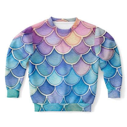Girls Colorful Mermaid Scales Sweatshirt – Cozy Cotton Fleece or Lightweight Sports Fabric