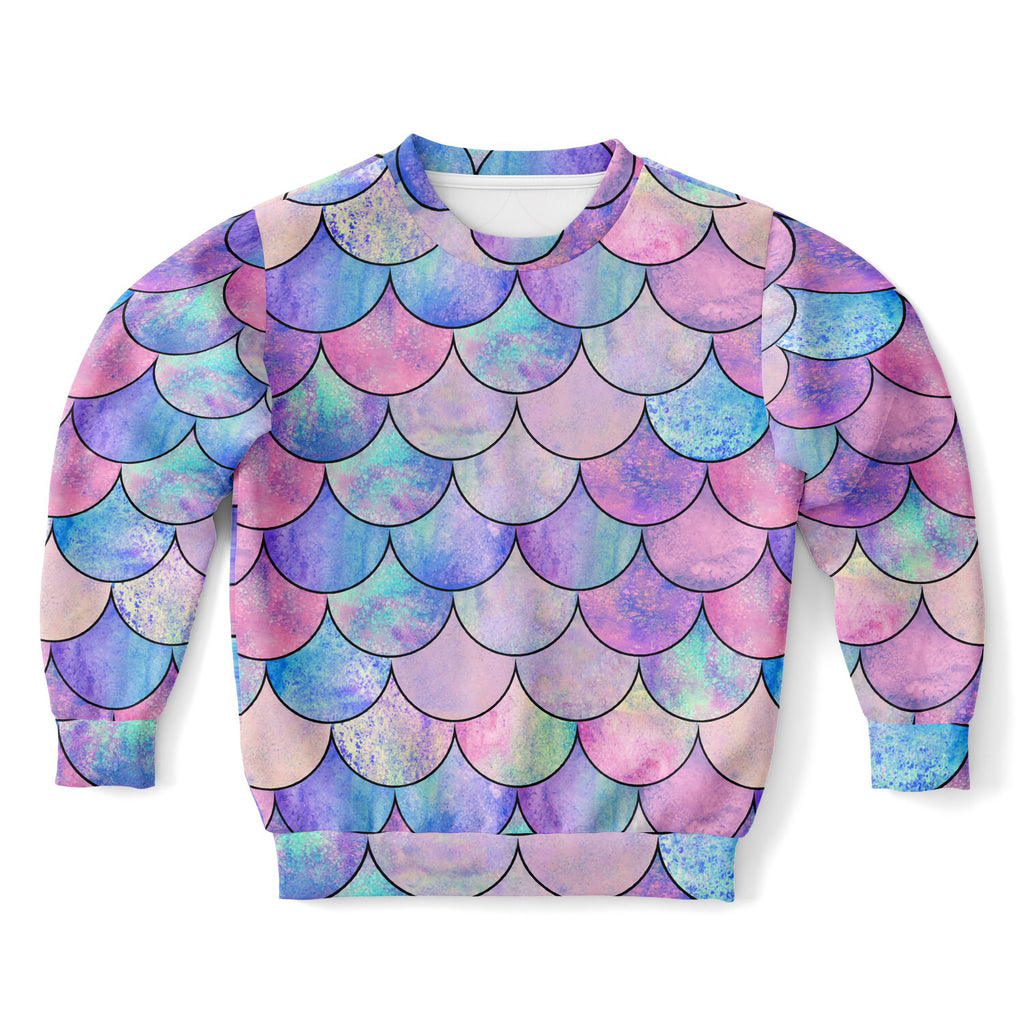 Girls Pastel Mermaid Scales Sweatshirt – Cozy Cotton Fleece or Lightweight Sports Fabric