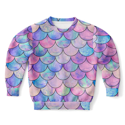 Girls Pastel Mermaid Scales Sweatshirt – Cozy Cotton Fleece or Lightweight Sports Fabric